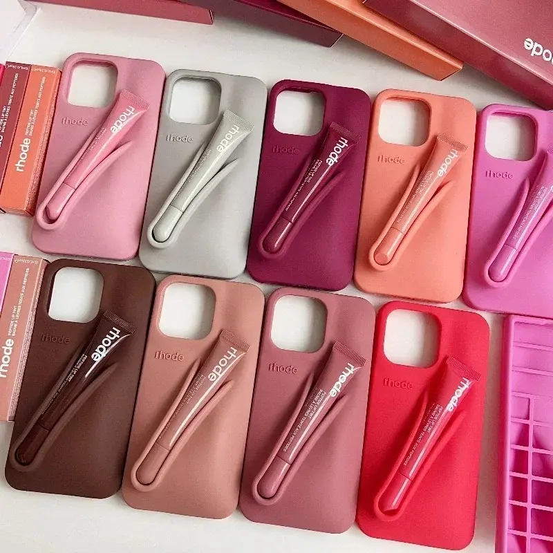 Rhode Lip Balm Holder Phone Case Inspired Style for iPhone 11 12 13 14 15 16 17 Pro Max, Soft Silicone Protective Shockproof Cover, Cute Aesthetic Trendy Fashion Case for Women