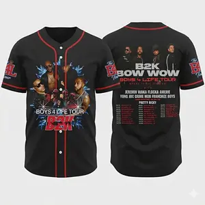 B2K Bow Wow Boys 4 Life Tour 2026 Jersey, Concert Merch, Vintage Hip Hop Graphic Baseball Jersey Shirts