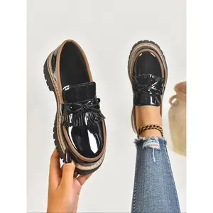 New Women’s Chunky Sole Oxford Shoes, British Style Loafers with Thick Heels, Ideal for Fall and Spring Fashion(Sheets)