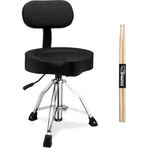 Drum Throne with Backrest, Hydraulic Drum Stool Adjustable Height, Heavy Duty Hydraulic Drum Seat Saddle Design for Drummers Black