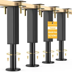 4PCS Adjustable Height Bed Support Legs, 10.2-16.5In, Metal Heavy Furniture Legs with Rubber Non-Slip for Sofa/Cabinet/Couch/Dresser/Table, Furniture Feet Replacement for King Queen Bed Frame Slat