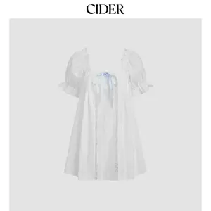 Cider U-neckline Bowknot Lettuce Trim Puff Sleeve Mini Nightdress