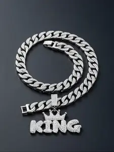 King Letter Pendant Necklace, Alloy Chain Jewelry, Street Style Art Culture Accessory, Hip Hop Trendy Personalized Gift
