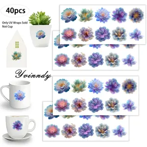 40Pcs/set Sparkling Flowers Iron On Stickers For Cup Be Waterproof UV DTF Printable Vinyl Paper Fun Designs Durable Construction Long-Lasting Adhesion Must-Have For Craft Enthusiasts Cups Mugs Sticker Sold Only Sticker Not Cup