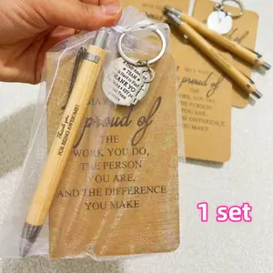 Inspiring Gift Set with Bamboo Expandable Pen and Gratitude Notebook, Ideal for Employees and Volunteers, Perfect for Thanksgiving and Christmas, Writing Pen