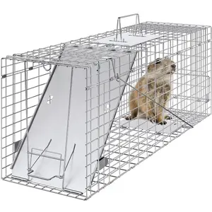 VEVOR Live Animal Cage Trap, 31x 10x 12 Humane Cat Trap Galvanized Iron, Folding Animal Trap with Handle for Rabbits, Stray Cats, Squirrels, Raccoons, Groundhogs and Opossums