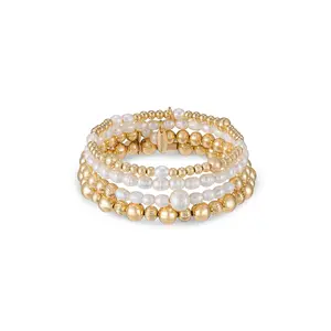 Ettika Freshwater Pearl Party Bracelet Set with Pearl Beads and Gold Accents Ettika Freshwater Pearl Party Bracelet Set with Pearl Beads and Gold Accents