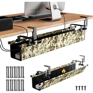 No-Drill Under Desk  Management Tray,Upgraded (39"L x 5.9"W) & Double Layer Thickened Standing Desk  Organizer,2 Mounting Options-Clamp Or Screw Cord Holder for ,Office
