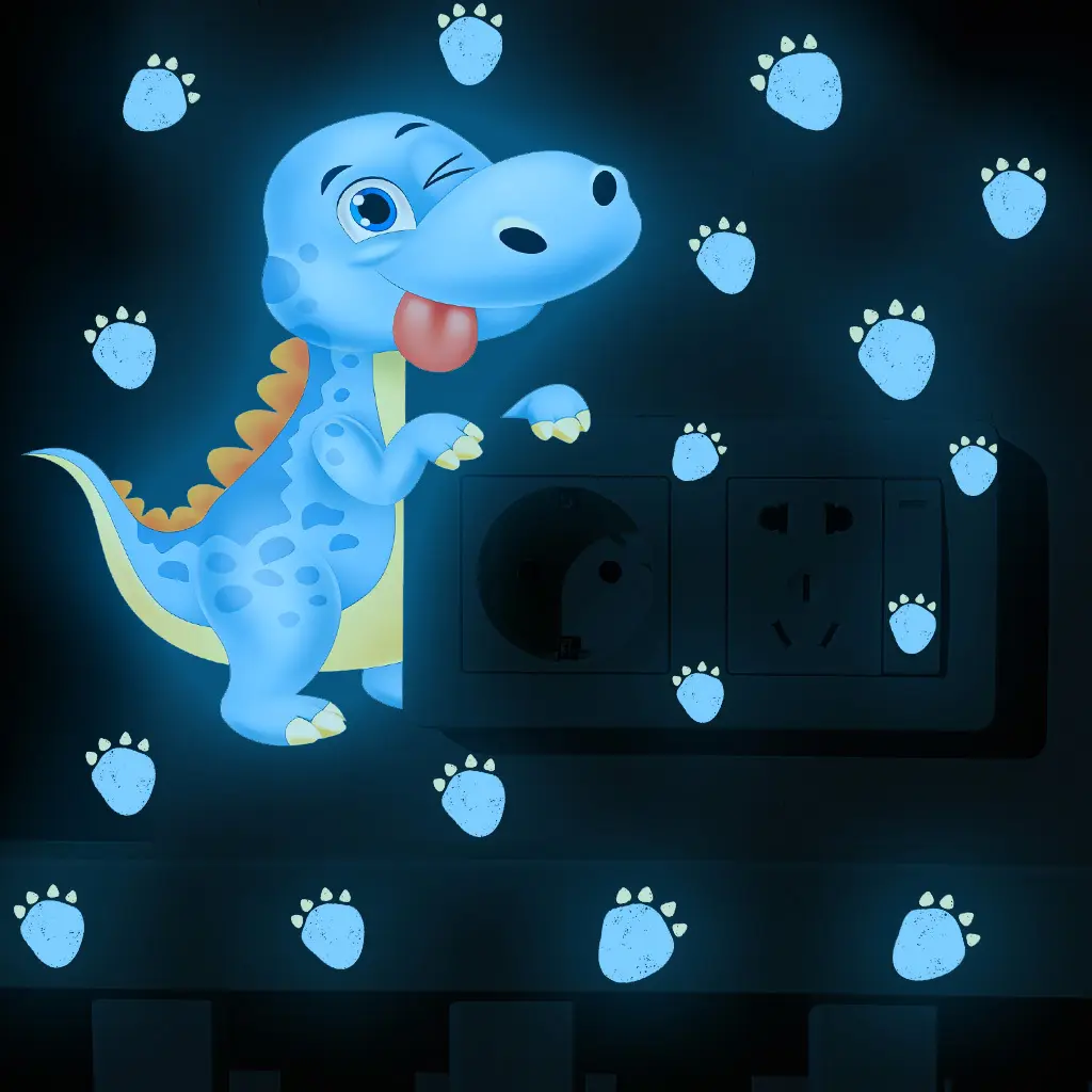 1pc Cute Blue Dinosaur Decorative Blue Luminous Sticker, Self-Adhesive, Removable, Waterproof Sticker, Suitable for Home Decoration, Glass Decoration, Switch Decoration Sticker