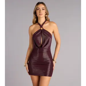 Just Enough Drama Chain Detail Halter Mini Dress