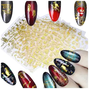 6 Sheets Nail Art Stickers Decals, Self-Adhesive 3D Nail Art Stickers Decals, Nail Art Stickers for Halloween Party Children's Day, Halloween, Thanksgiving, Christmas