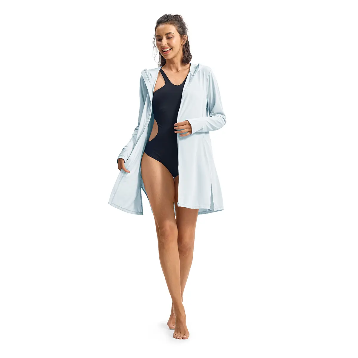 TBMPOY Women's Long Hoodie Swim Cover Up - SPF Sun Protection, Lightweight, Beachwear 2025 Women, Beach-Themed & Casual Beachwear Cover Ups, Beach-Themed Cover Ups