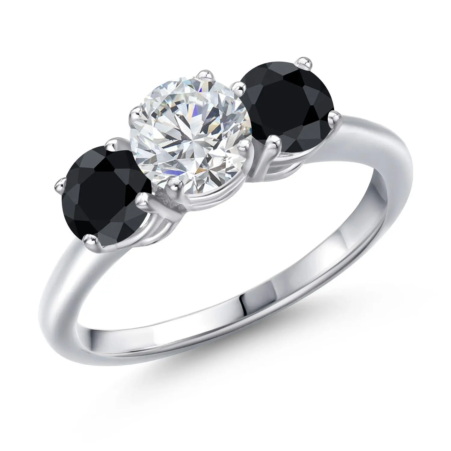 925 Sterling Silver Lab Grown Diamond and Black Sapphire Engagement Ring For Women | 2.12 Cttw | Round 6MM | Gemstone April Birthstone