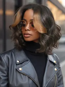 Women's Short Body Wave Wig, Shoulder-Length Bob Style, 10-Inch Middle Part Wavy Design, Synthetic Hair for Daily Wear & Parties, Wavy Wigs