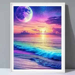 Seaside Sunset Pattern Diamond Arts Colorful Painting Kit without Frame, DIY 5D Diamond Arts Crafts Kit, Wall Art Decorations for Home, Artwork