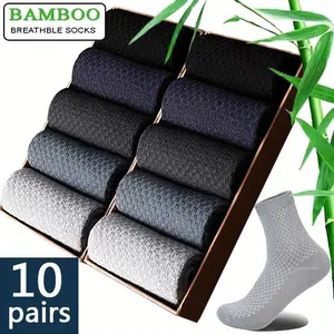 10 Pairs/Lot Men's Bamboo Fiber Socks New Compression Autumn Long Black Business Casual Man Dress Sock Gift Plus Size 42-45
