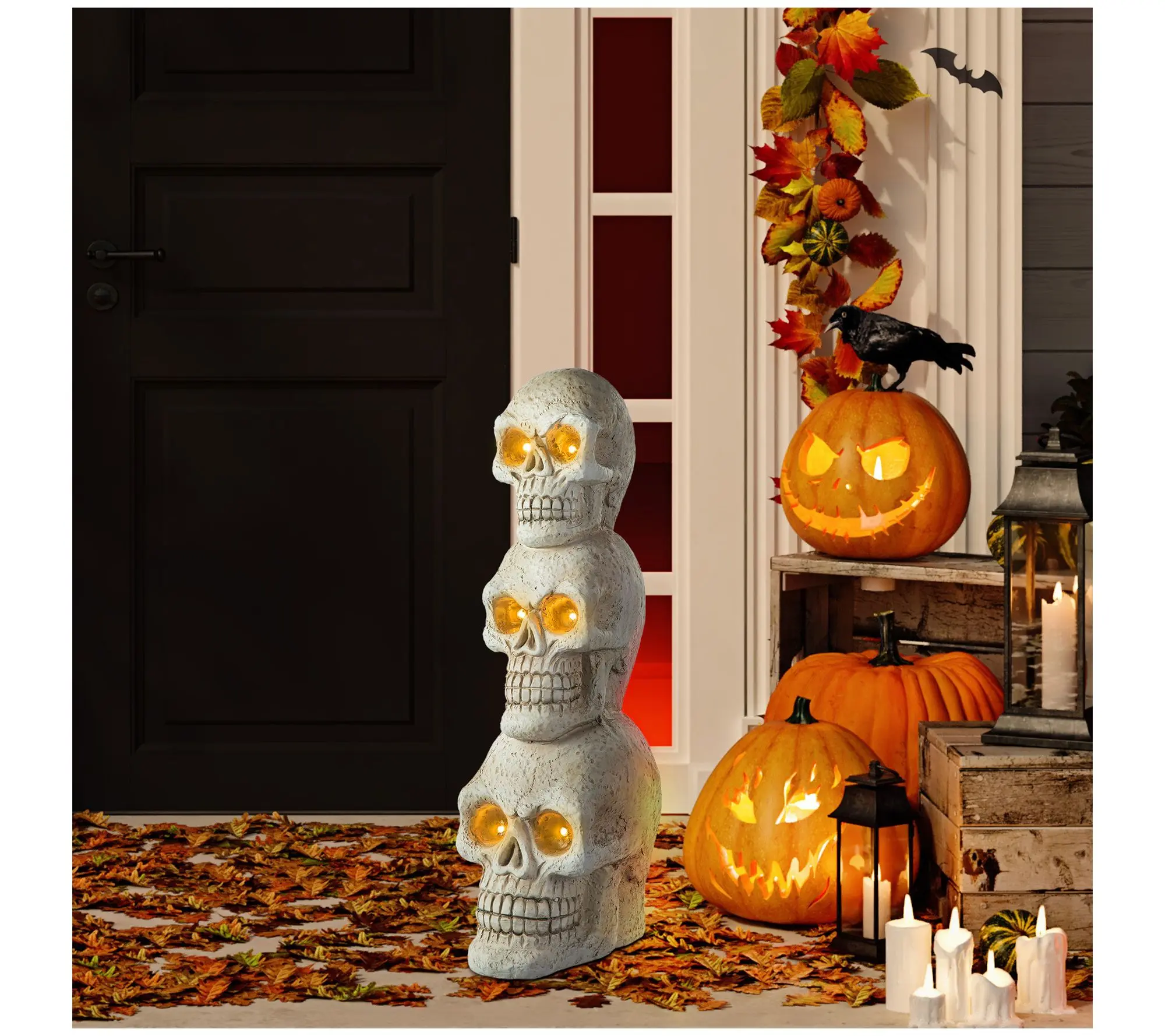 Glitzhome 25.50"H Ligted Halloween Skull PorchDecor W Timer