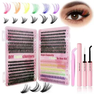 2026 DIY Lash Clusters Kit - Soft Fluffy Long-Lasting Lashes with Glue Remover & Tweezer for Beginners Easy At-Home Application - Eyelash Set
