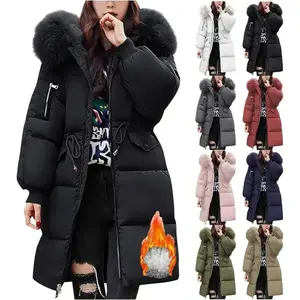 Winter Jackets for Women UK Quilted Down Long-Lenght Puffer Coats Ladies Lightweight Waterproof Jacket with Fur Hood Plus Size Slim Trench Coat Warm Outwear