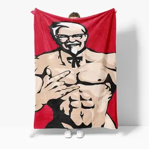 KFC Grandpa Print Flannel Blanket, Comfortable Warm Throw Blanket, Cool Bedroom Bedding Blankets, Gift for Friend & Family, Custom Image Blanket
