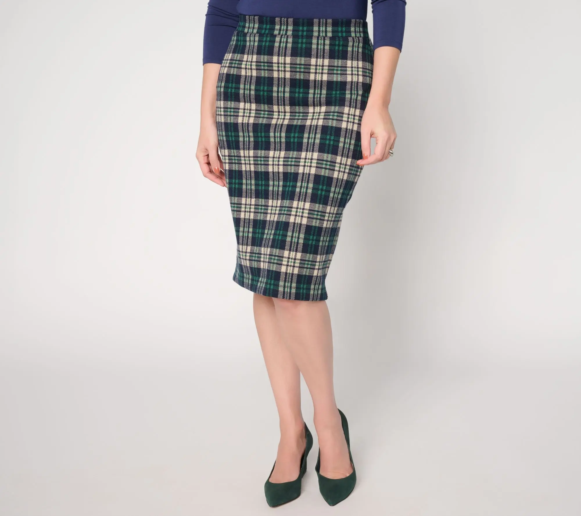 Susan Graver Petite Knit Plaid Pencil Skirt Susan Graver Petite Knit Plaid Pencil Skirt
