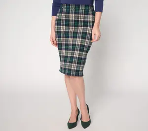 Susan Graver Petite Knit Plaid Pencil Skirt