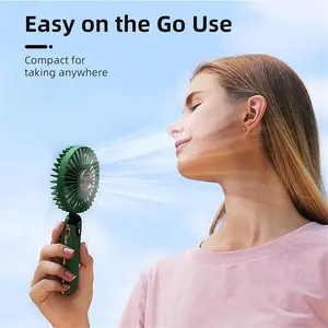 Portable Handheld Fan Battery Operated with Base, 8 Hours, Digital Display, 5 Speeds, 90° Ajustable, Rechargeable Mini Fan for Outdoor Indoor