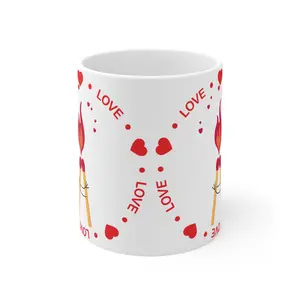 Sparked by Love: Kissing Matches Ceramic Mug, (11oz) - White Drinkware Blossom Couples Glossy Cup Reusable