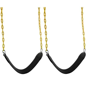 Swing Set Stuff Inc. 2 Pack Black Belt swing seat with 5.5ft Yellow Coated Chain for Swing Set - Fade Resistant, Includes S-Hooks & Spring Clips