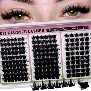 300D+200D+160D False Eyelashes, 180/260pcs Thick D Curl Lashes, Reusable DIY Party Lashes, Dense Cat Eye Effect for Daily Use