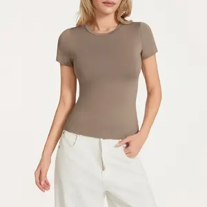 ZX Women Fashion Wild T-Shirts Solid Color Round Neck Long Sleeve Bottoming Shirts Spring AutumnFit Streetwear