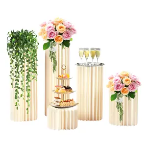 5-Piece Honeycomb Cardboard Flower Stand Set with PVC Tops, 110 lbs Load Capacity Each, DIY Display Pedestals for Wedding Aisle Centerpieces, Party Birthday Anniversary Decoration (7.9" to 3.3ft Tall)