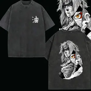 valentine shirts Jiraiya x Naruto Anime Double Printed Vintage Washed Tee Unisex Oversize Anime Manga Washed Heavyweight Cotton T-shirt Naruto Merch Jiraiya Fan V1