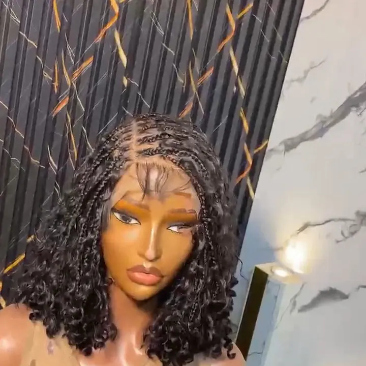 Hand made Knotless Boho Bob Braided Wig - Human Baby Hair, HD Full Lace, Glueless Wig