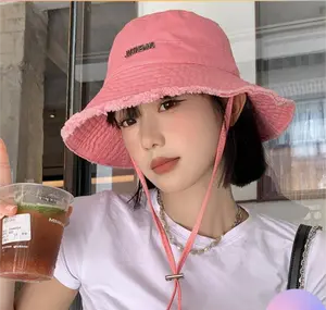 Letter Patch Washed Raw Trim Bucket Hat, Casual Outdoor Sun Protection Cap for Women & Men, Fashion Accessories for Daily Wear