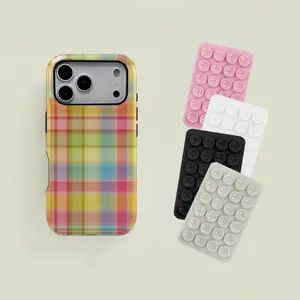 4PC Silicone Suction Phone Case Mount Colorful Plaid Retro Square Candy Print Durable Two-In-One Protection Fits iPhone 17 16 15 14 13 12 Pro Samsung Galaxy Series - Smartphone, Protective