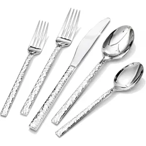 20 count Hammered Silverware Set, 18/10 Stainless Steel Flatware Set for 4, Cutlery Set for , Party, Wedding, Mirror Polished Dishwasher Safe