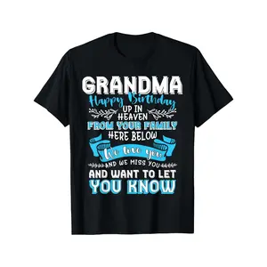 Men's Short-Sleeve Fitted In Heaven Grandma Birthday Memorial T-Shirt - Comforting Sympathy Top for Grieving Family - Black, White-Blue Lettering, Geometric Pattern, Round Neck Adult Remembrance Tribute Tee, Shortsleeve