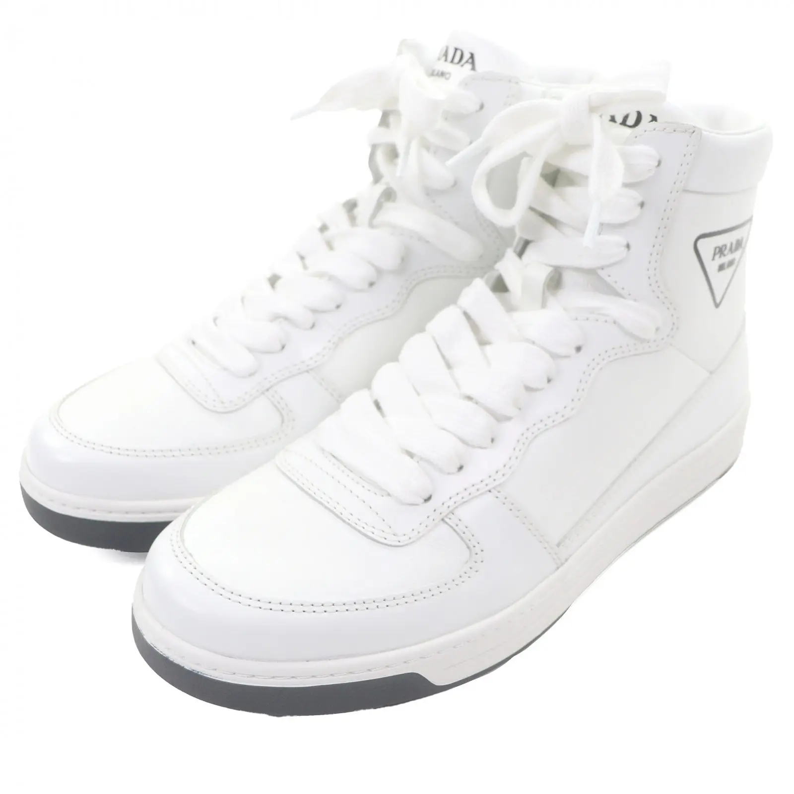 Pre-owned PRADA Calfskin Small Leather Goods 1T638M Leather High Cut Sneakers