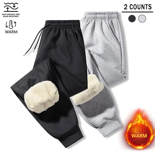 Winter fleece-lined thick jogger sweatpants two-piece set, high-stretch fabric, loose fit that doesn’t restrict legs, unisex, versatile, warm pants Menswear Stylish Minimalist Set Top Motocross Trouser