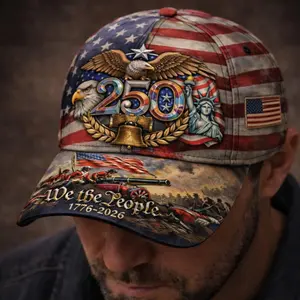 All Over Print 250th Anniversary Baseball Cap Print 3D, We The People USAn Flag Cap, Independence Day Gift, USA 250 Hat