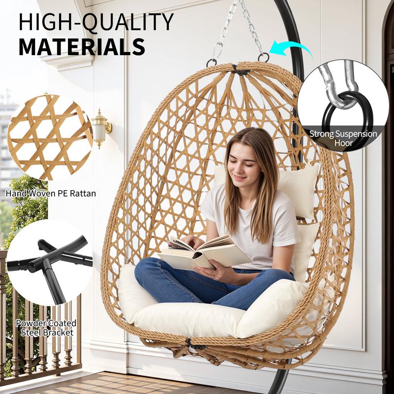 [dealsforyoudays] Single Patio Swing Egg Chair with Cushion, Indoor Outdoor Wicker Swing Chair, Patio Balcony Lounge Chair with Stand, Comfortable Hammock Chair for Garden  capable of supporting 358LB-Christmas Gifts.