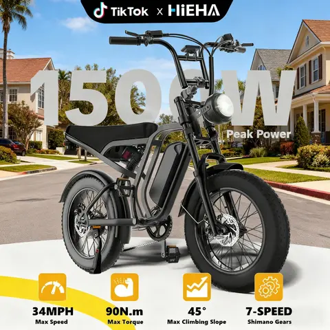 【HIEHA】2026 Upgraded Electric Bike – 1500W Peak Motor, 34 MPH, 40+ Mile Range, 48V Removable Battery, NFC Card Unlock, Password Display, Dual Suspension, Fat Tires, Turn Signals & Brake Light