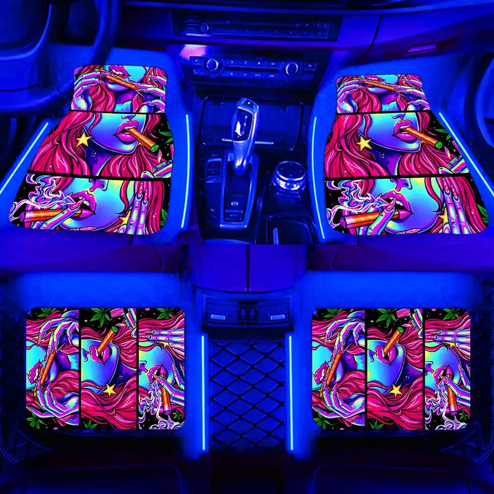 Smoking Girl Pattern Car Floor Mat, 4 Counts Water-absorbent & Non-slip Car Mat, Universal Car Interior Protective Decoration Mat, Floor Mats for Car, Car Accessories