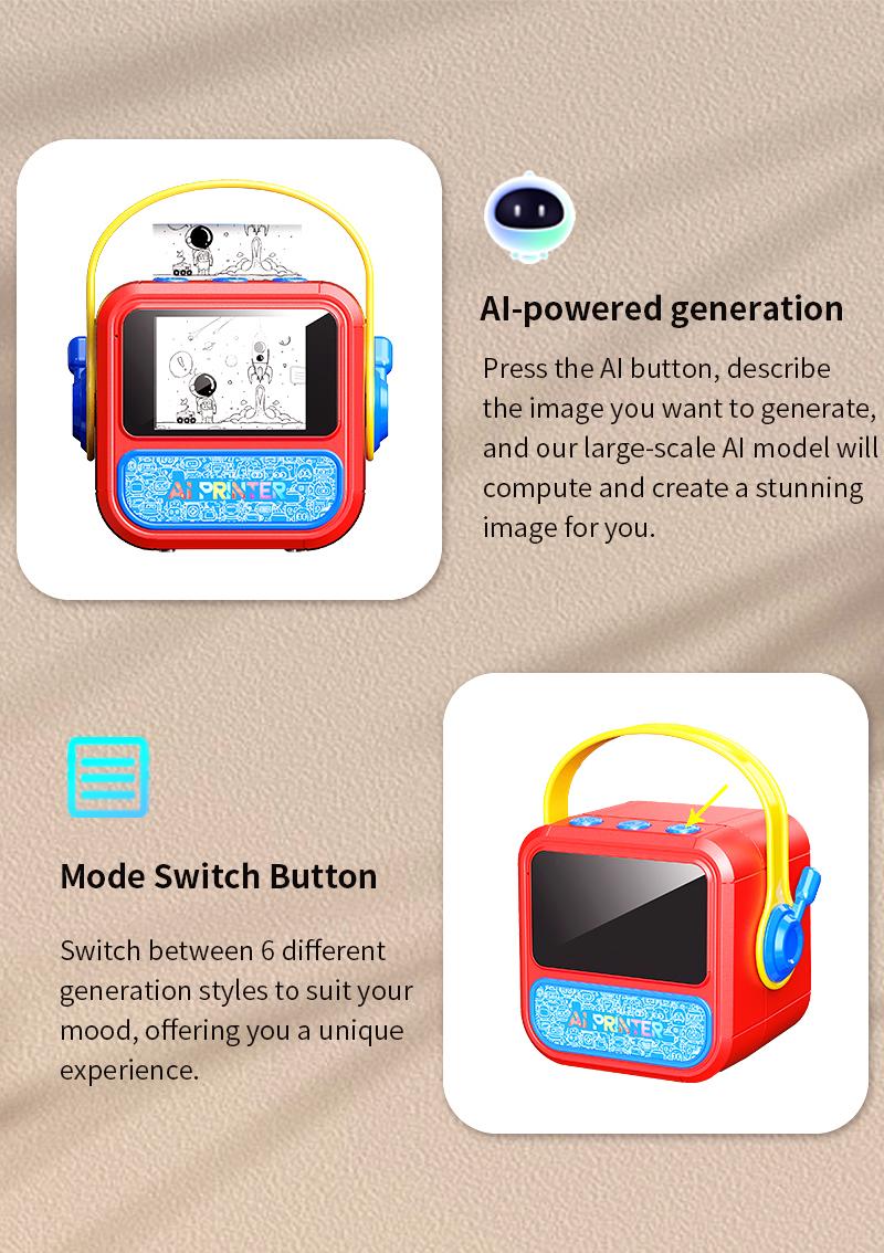 Portable mini printer, smart voice-activated image printing, label printer, USB-powered wireless label printer (with paper), app-uploaded image printing, suitable for note-taking and children's DIY crafts, compatible with iOS and Android systems.
