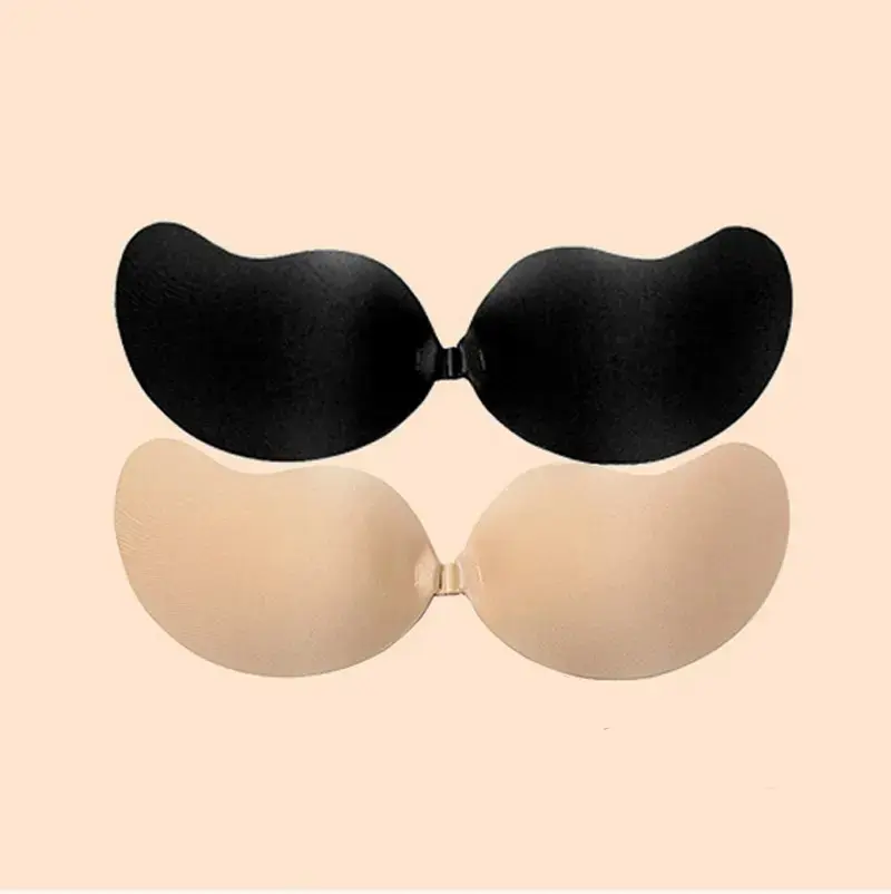 Silicone Sticky Bra, 2 Pairs Women's Seamless Push-Up Bra with Front Closure, Smooth Finish for Backless Strapless Outfits
