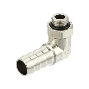 Universal Car 90 Degree Brass Fitting Hose Adapter, Hose Fitting, 10mm 3/8" Barb to Male G1/8" BSP BSPT, Durable, Brass, Silver Tone