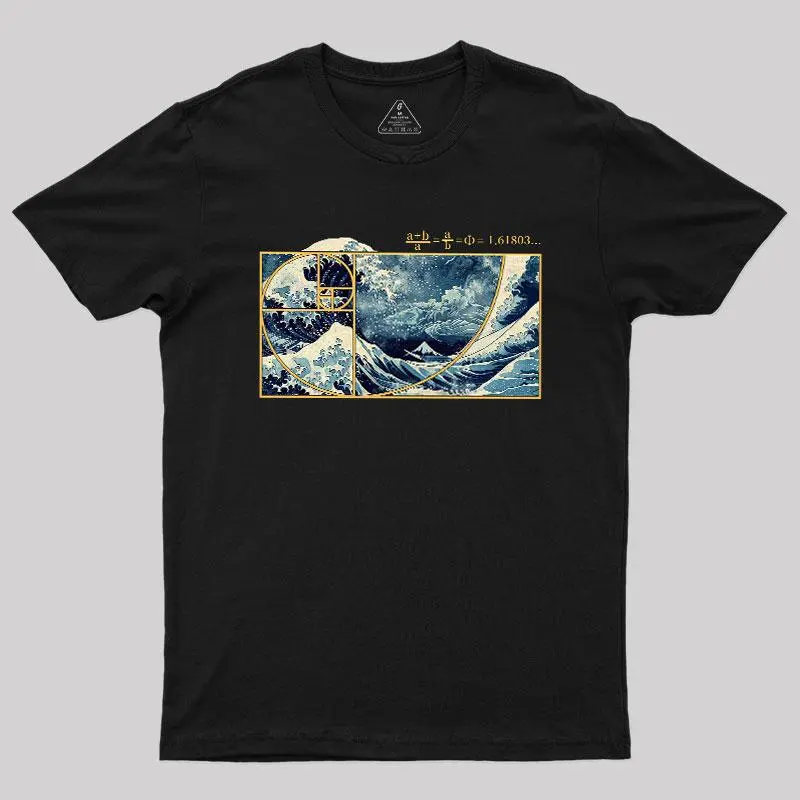 Men's Graphic T-Shirt featuring a Fibonacci Wave Design, Casual Short-Sleeve Crewneck Math & Science Geek Tops, Casual Apparel, Wave Print