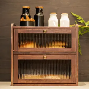 Solid Wood Bread Box for Kitchen Countertop , 2-Tier Large Wooden Bread Storage Bin , Farmhouse Bread Keeper for Homemade Bread, Brown (50 Deli Papers)