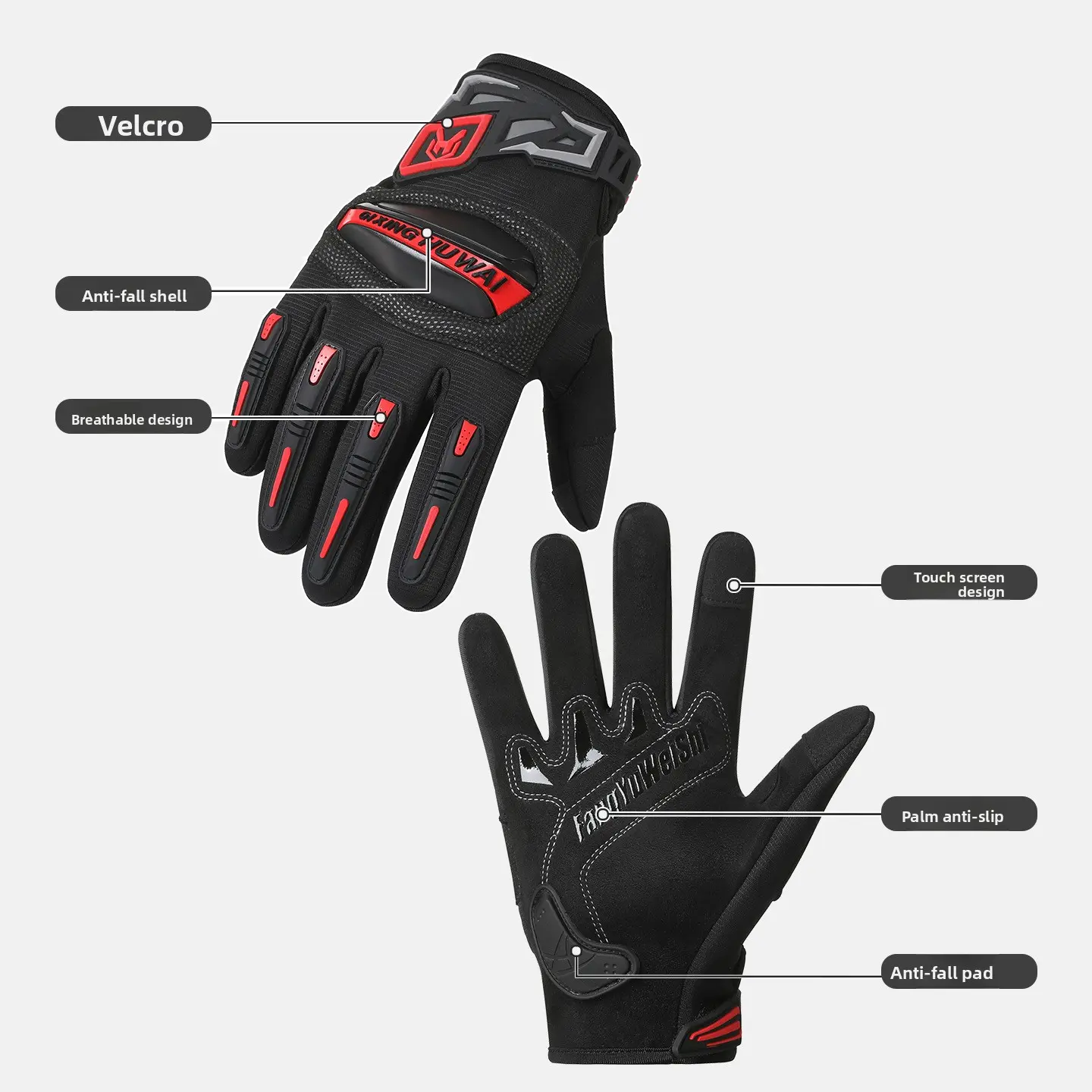 Motorcycle gloves winter velvet warm outdoor sports riding gloves men's locomotive windproof touch screen non-slip